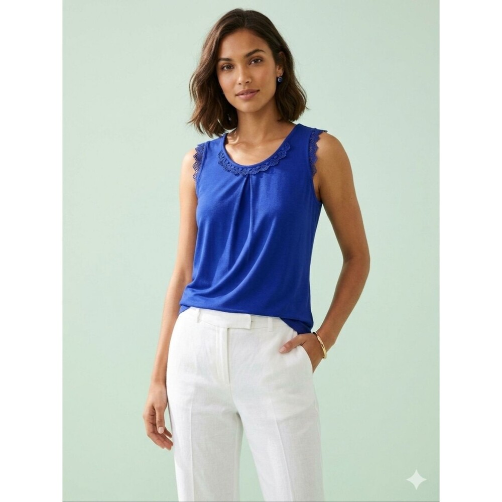 Banana Republic Royal Blue Lace-Trim Sleeveless Coastal Academia Tank Size S